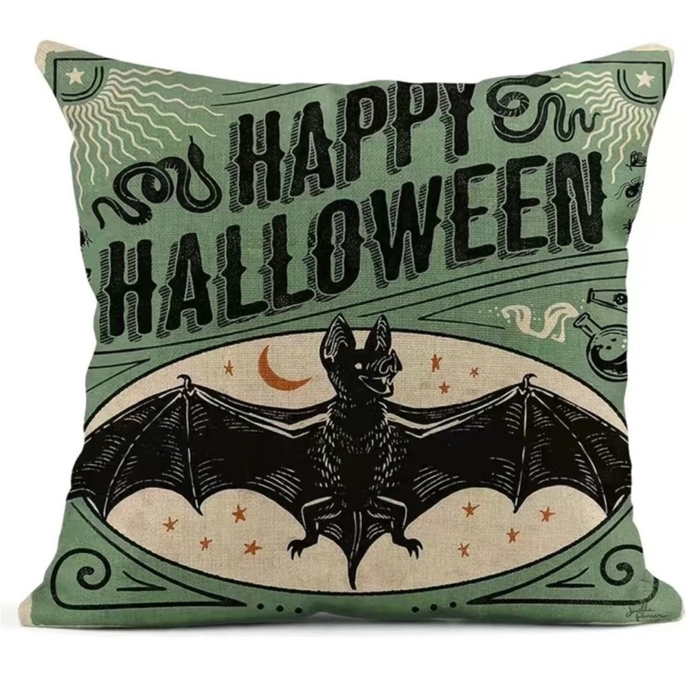Linen Cushion Cover (18''x18''),Vintage Halloween Bat Pillow Cover 1pc